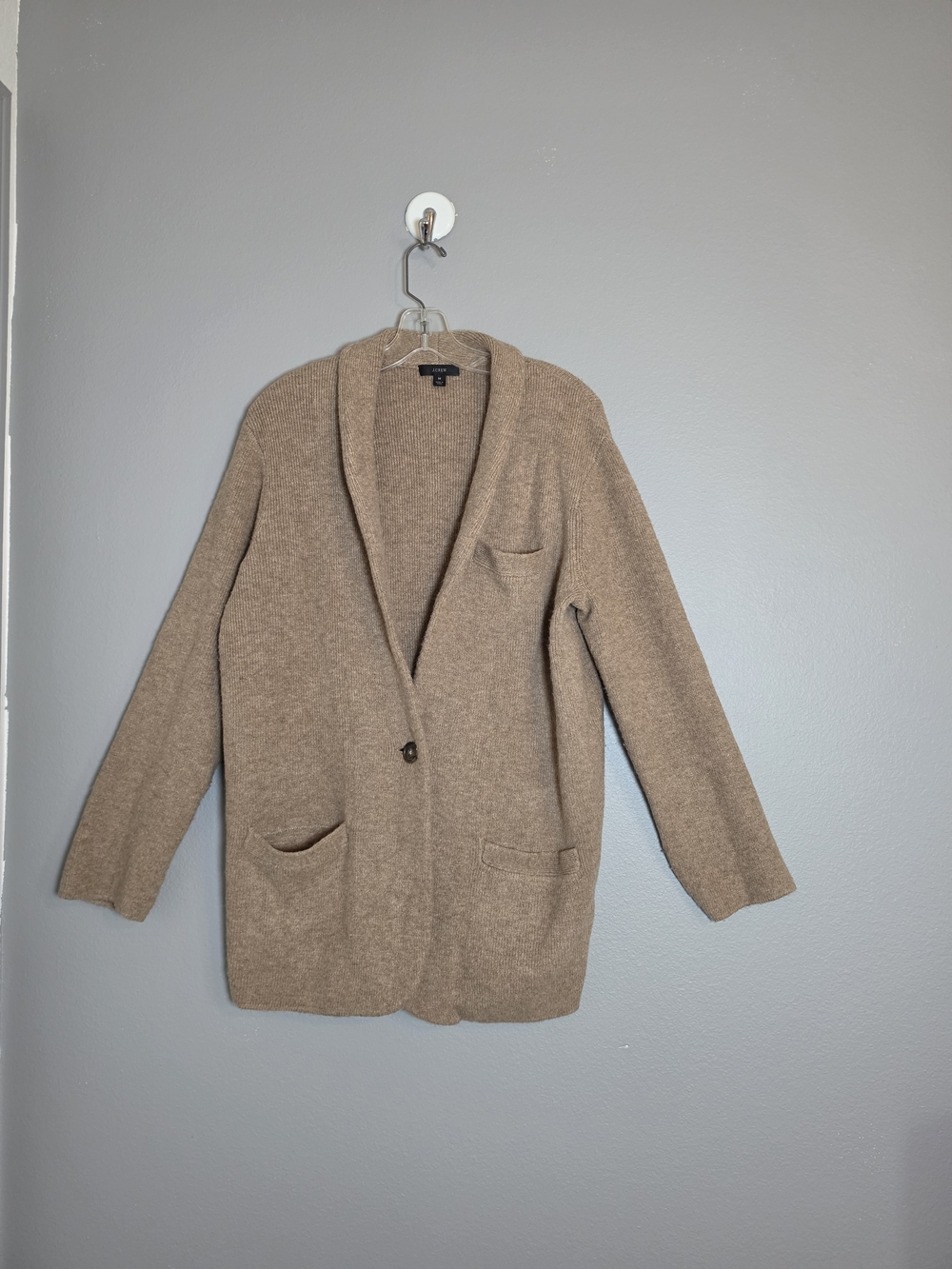 J. Crew Sweater Blazer Cardigan Cocoon Women Medium Tan Alpaca Wool Chunky